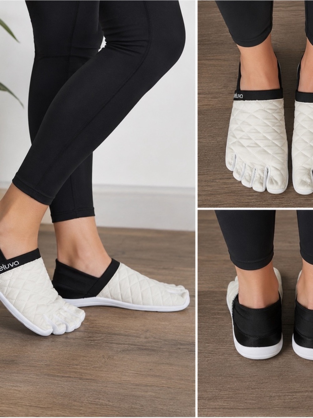 Peluva Zen Barefoot Toe Shoes Quilted Cream Black Minimalist Sneakers Size 8